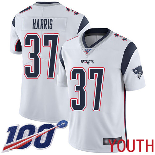 New England Patriots Football #37 Vapor Untouchable 100th Season Limited White Youth Damien Harris Road NFL Jersey->youth nfl jersey->Youth Jersey